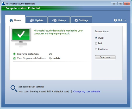 Скрин Microsoft Security Essentials